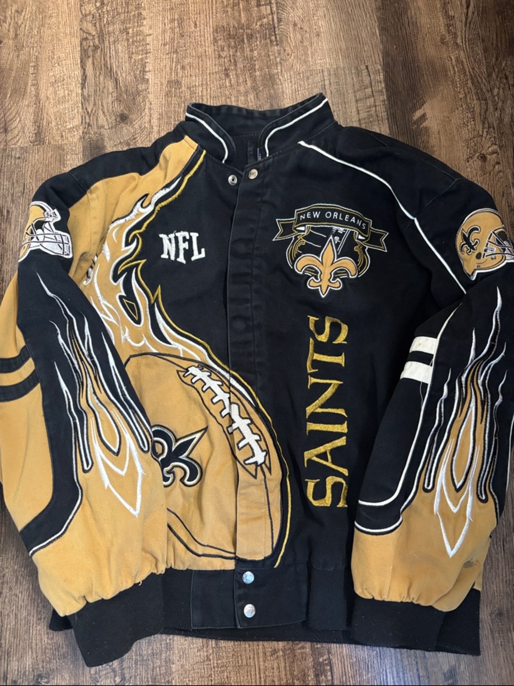New Orleans Saints Black & Gold Varsity Bomber Jacket Embroidered NFL Official